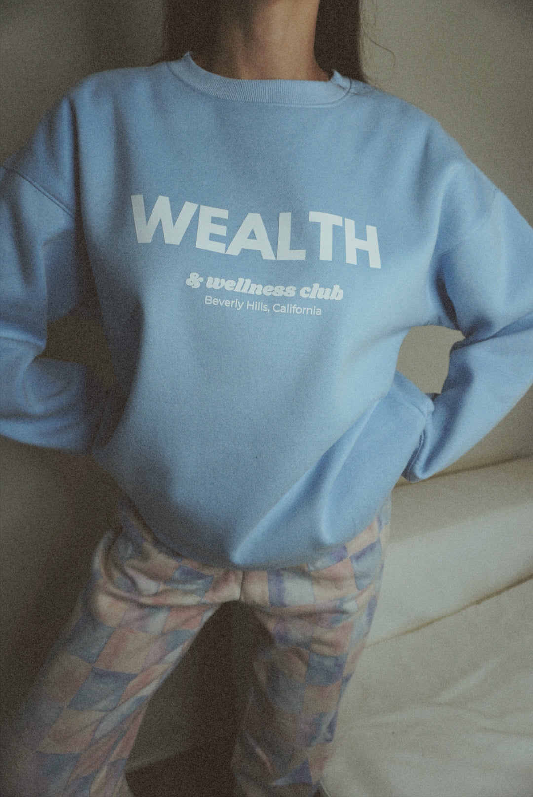 Wealth & Wellness Club Sky Blue Oversized Crewneck Sweatshirt