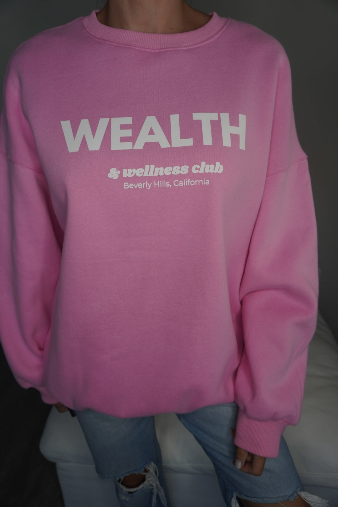 Wealth & Wellness Club Pink Oversized Crewneck Sweatshirt
