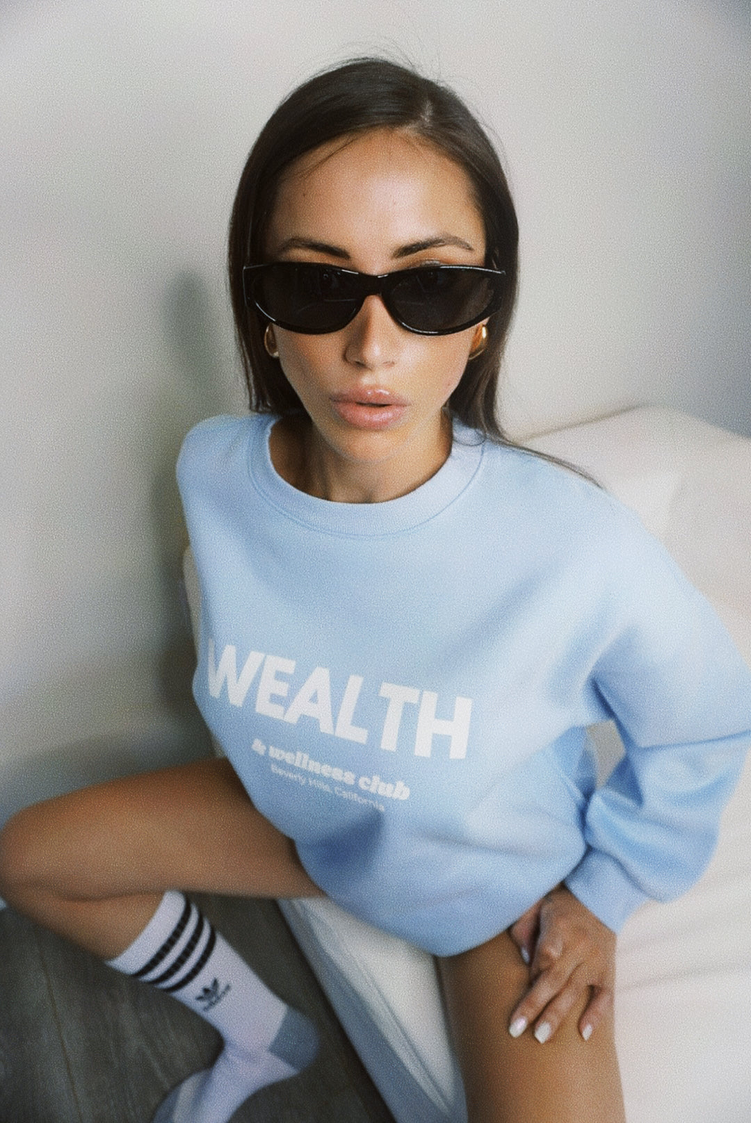 Wealth & Wellness Club Sky Blue Oversized Crewneck Sweatshirt