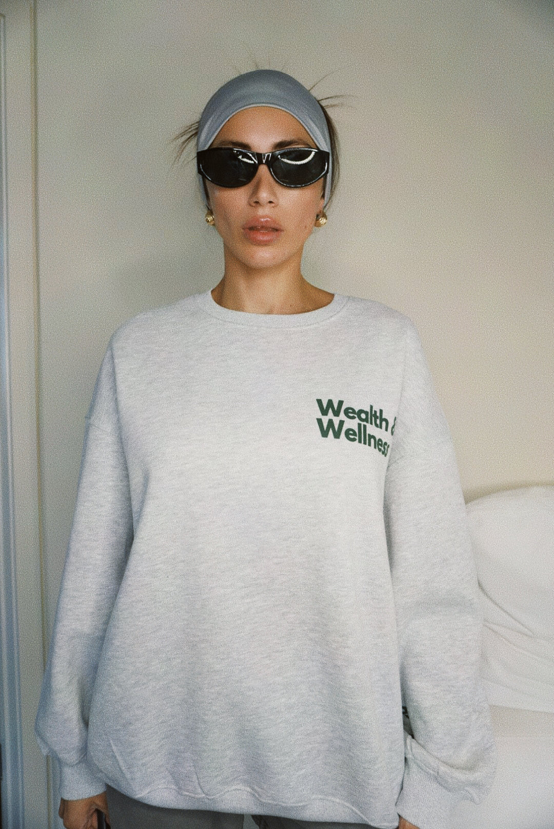 Wealth & Wellness Grey and Dark Green Oversized Crewneck Sweatshirt