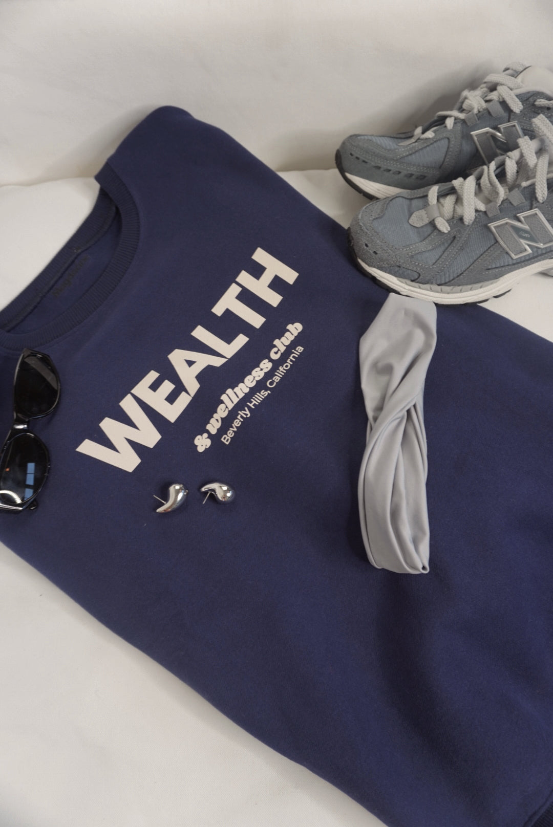 Wealth & Wellness Club Navy Blue Oversized Crewneck Sweatshirt