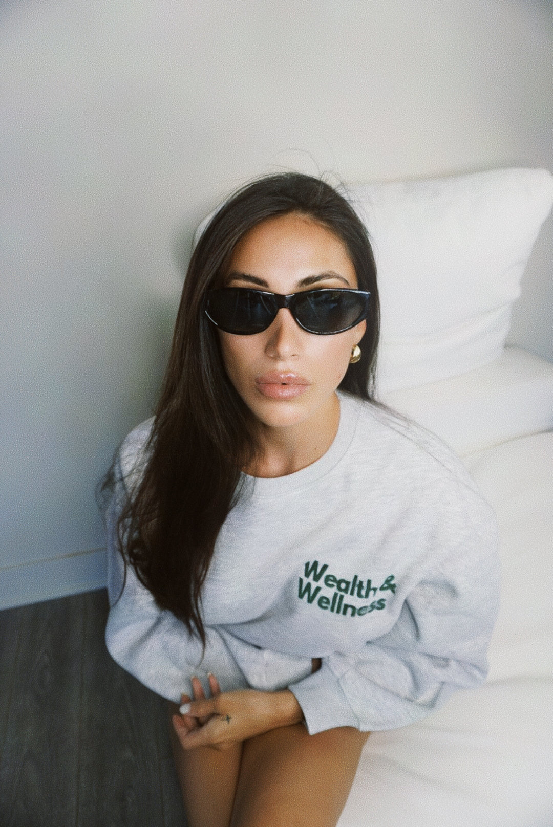 Wealth & Wellness Grey and Dark Green Oversized Crewneck Sweatshirt