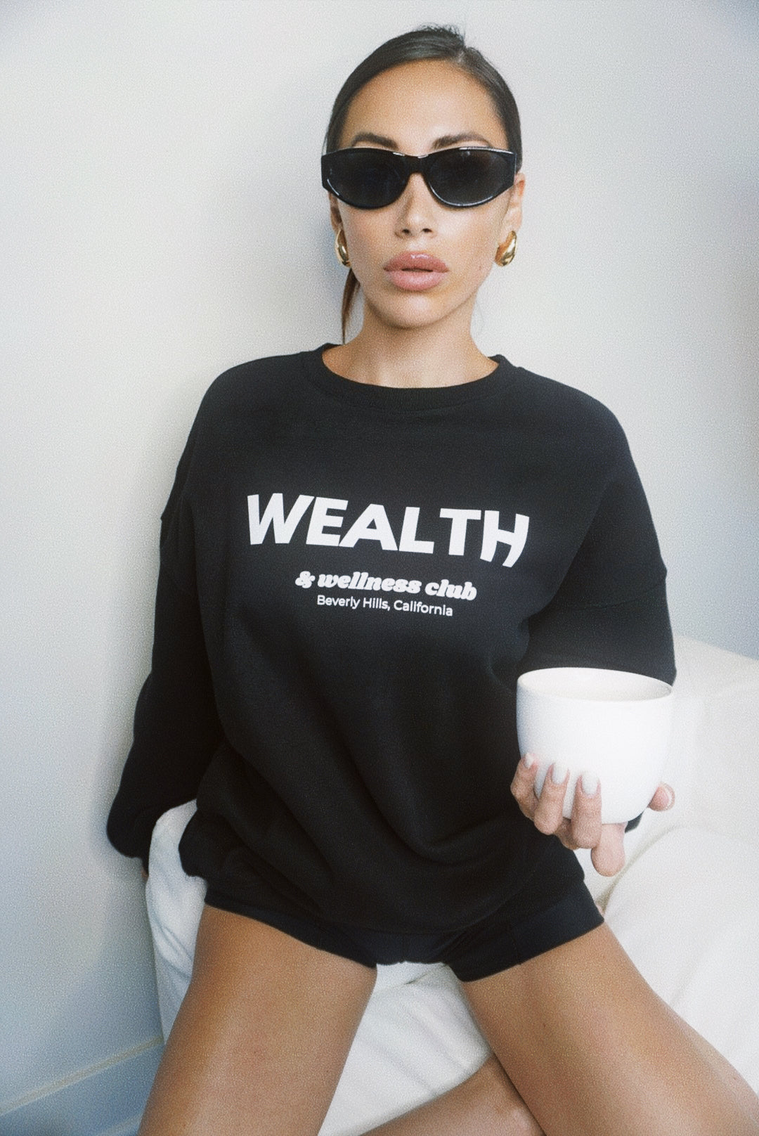 Wealth & Wellness Club Black Oversized Crewneck Sweatshirt