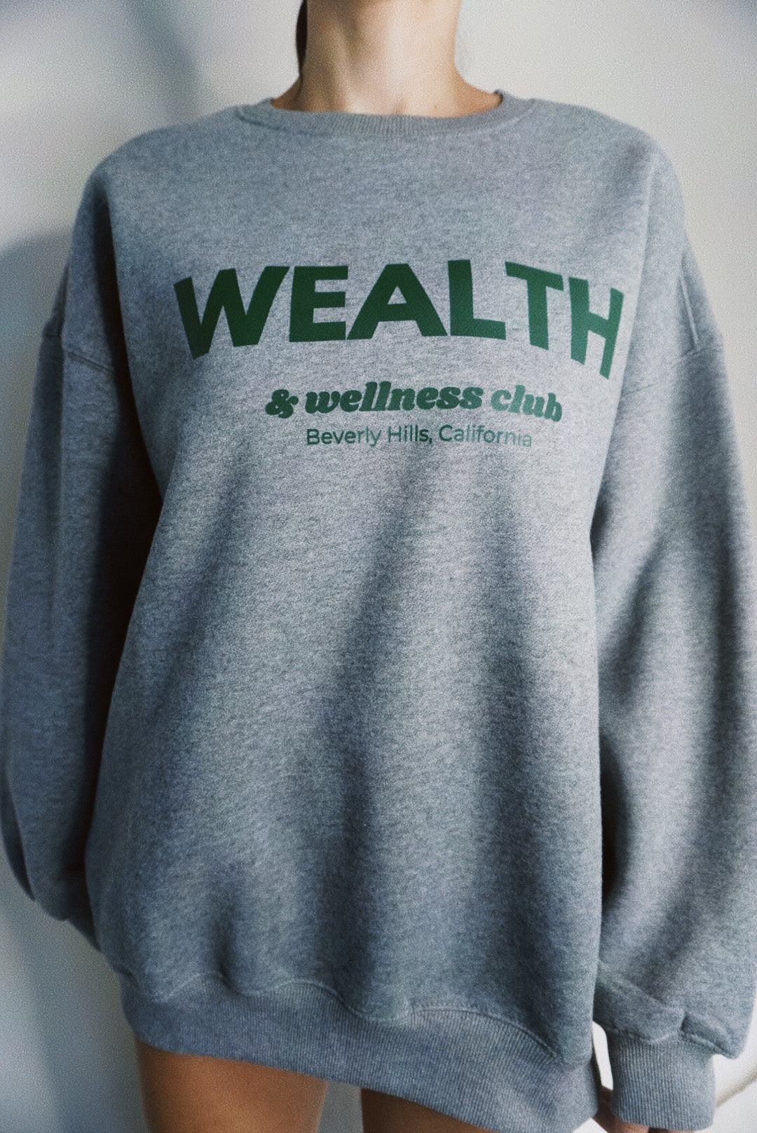 Wealth & Wellness Club Grey Green Oversized Crewneck Sweatshirt