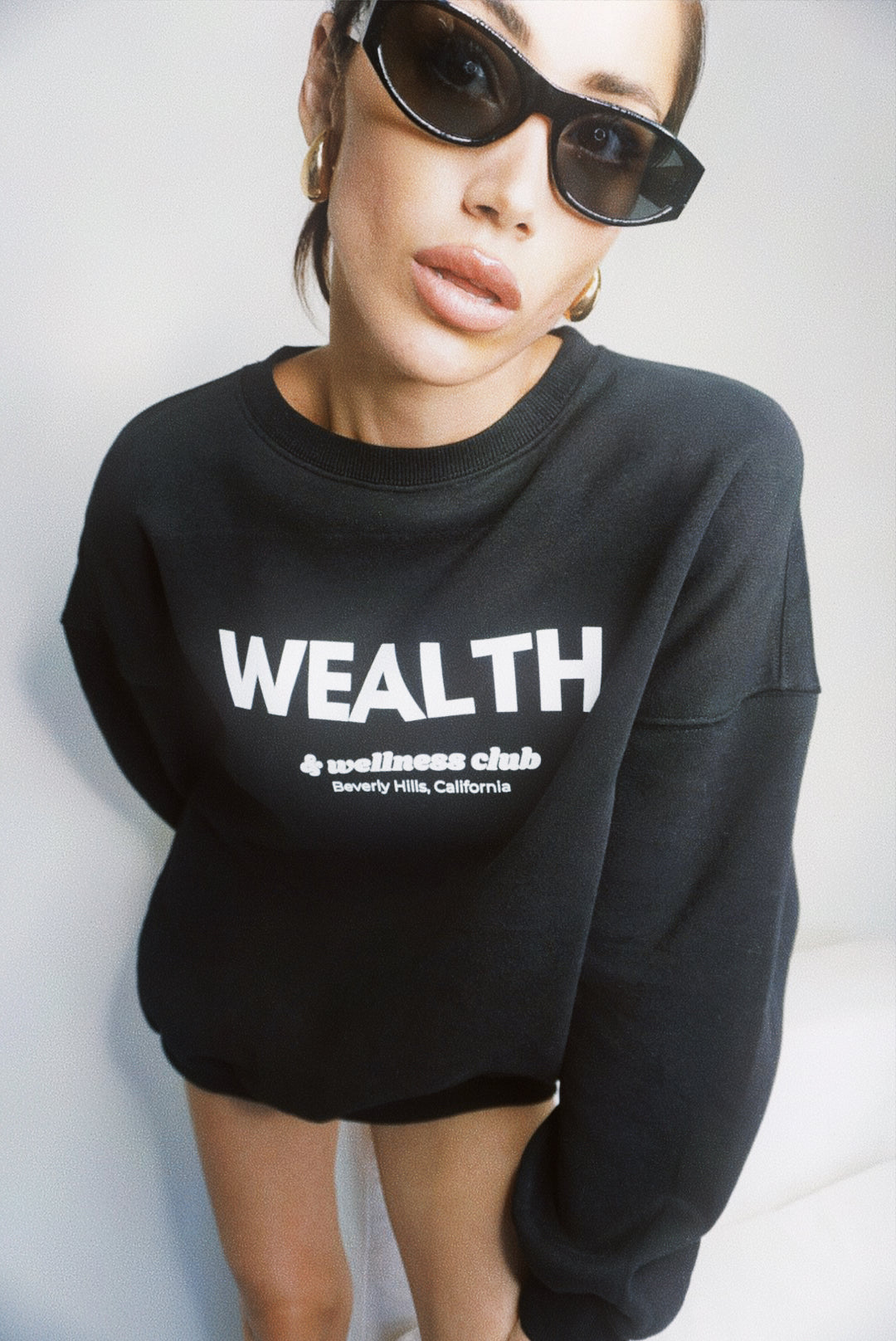 Wealth & Wellness Club Black Oversized Crewneck Sweatshirt