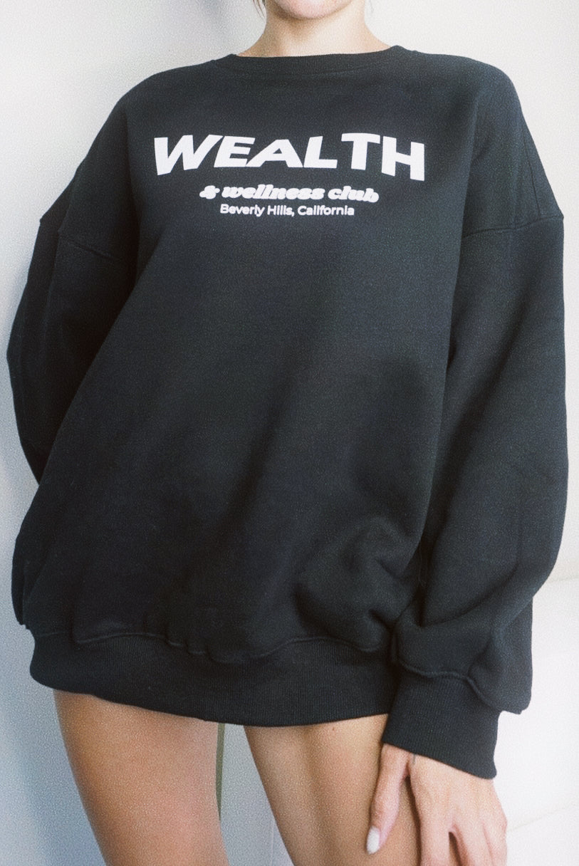 Wealth & Wellness Club Black Oversized Crewneck Sweatshirt