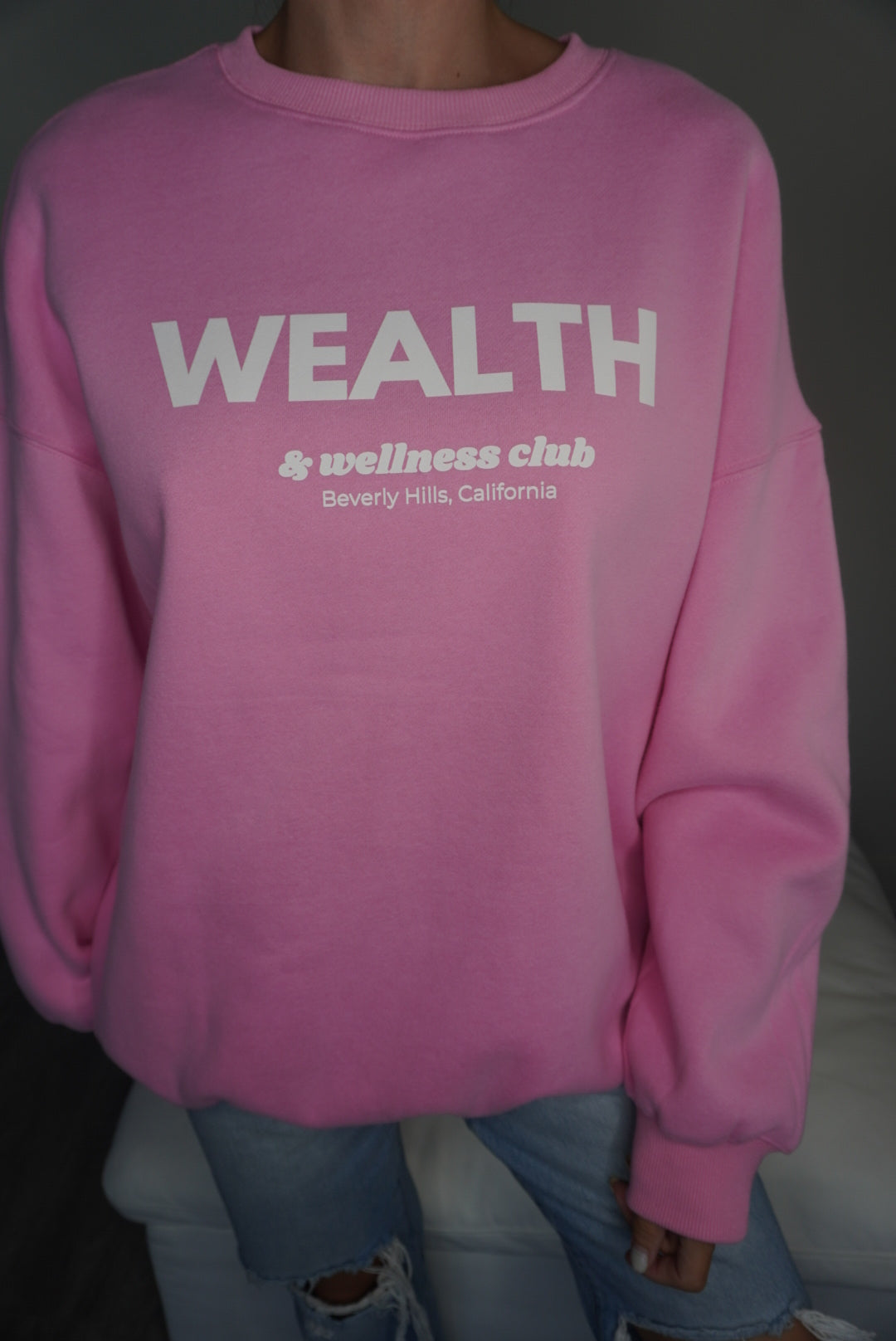 Wealth & Wellness Club Pink Oversized Crewneck Sweatshirt