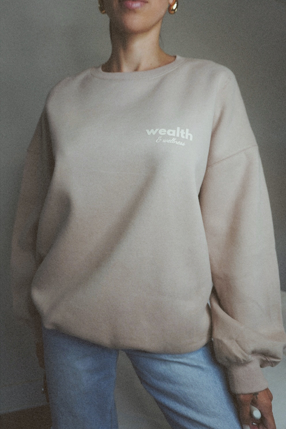 Wealth & Wellness Club Tan Oversized Crewneck Sweatshirt