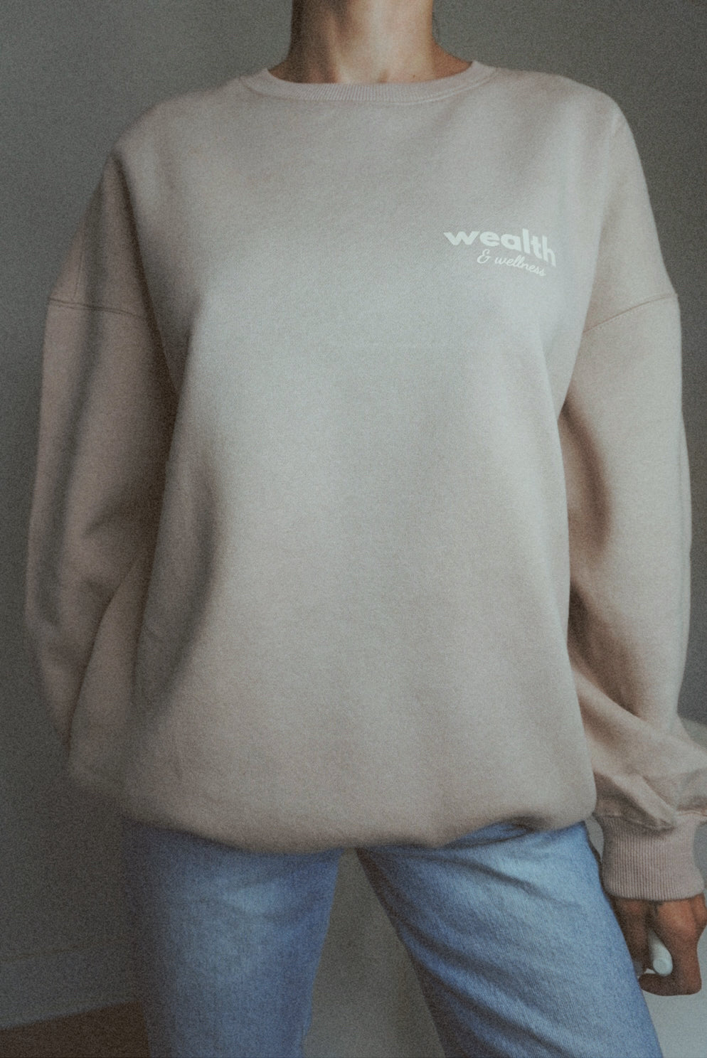 Wealth & Wellness Club Tan Oversized Crewneck Sweatshirt