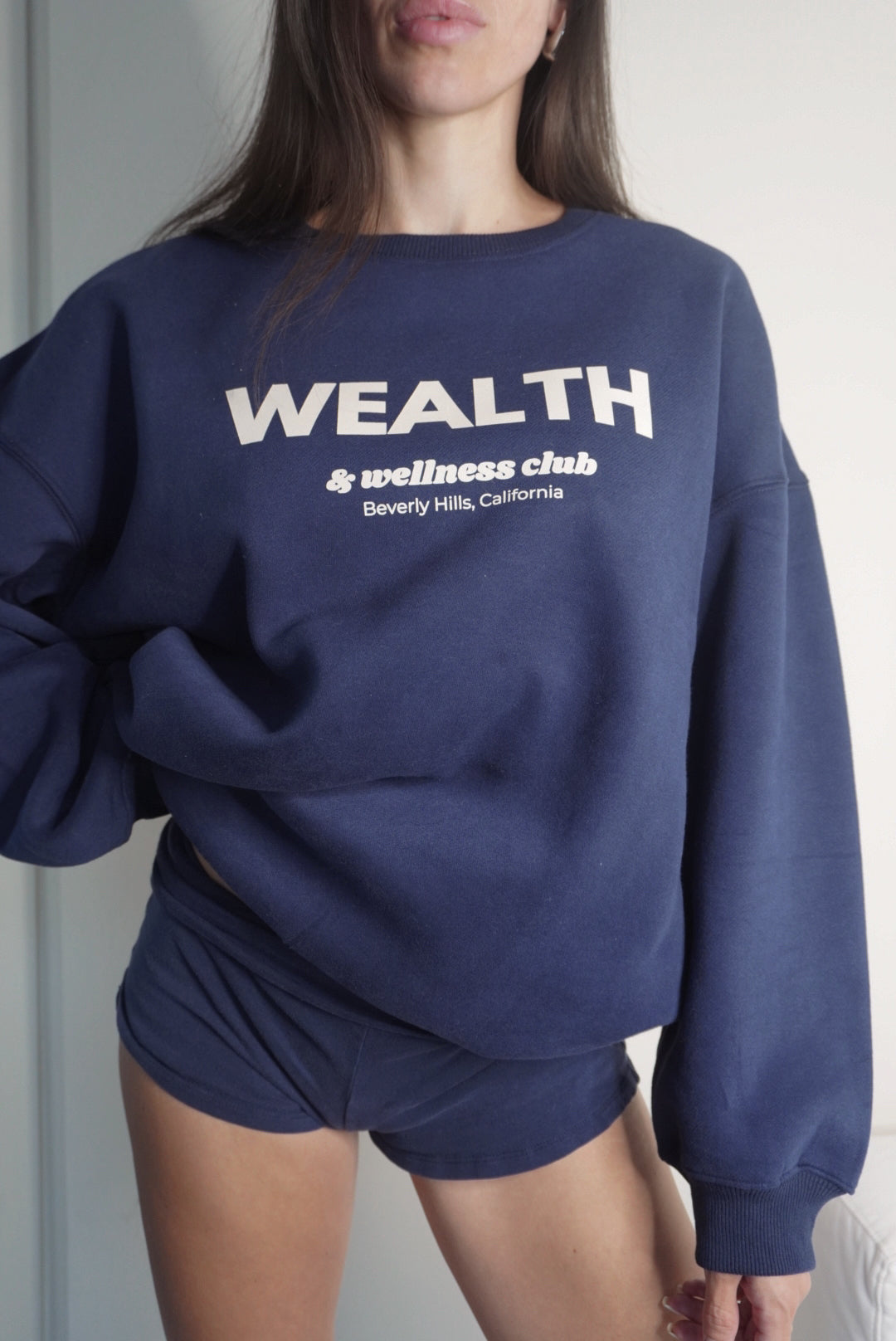 Wealth & Wellness Club Navy Blue Oversized Crewneck Sweatshirt