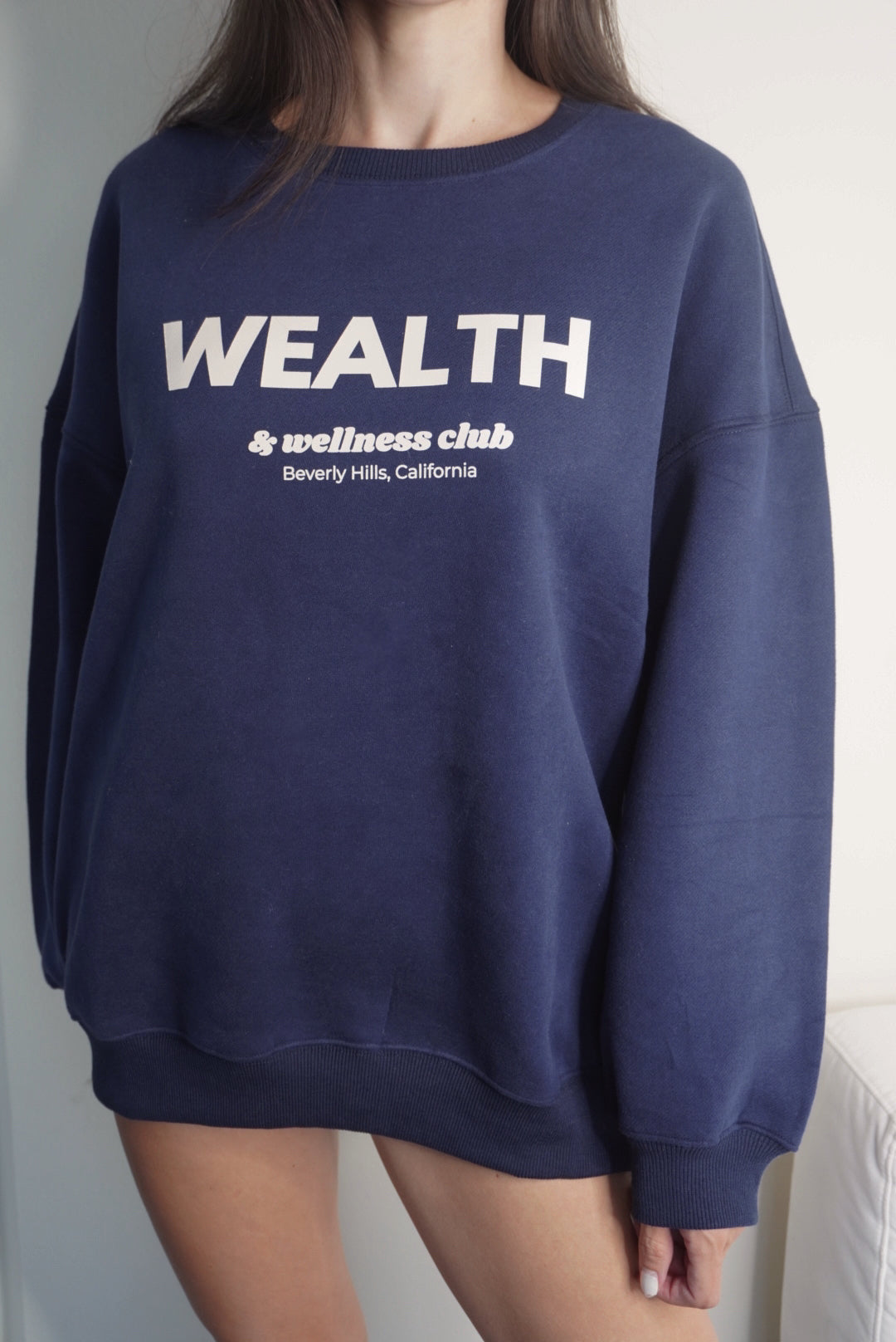 Wealth & Wellness Club Navy Blue Oversized Crewneck Sweatshirt