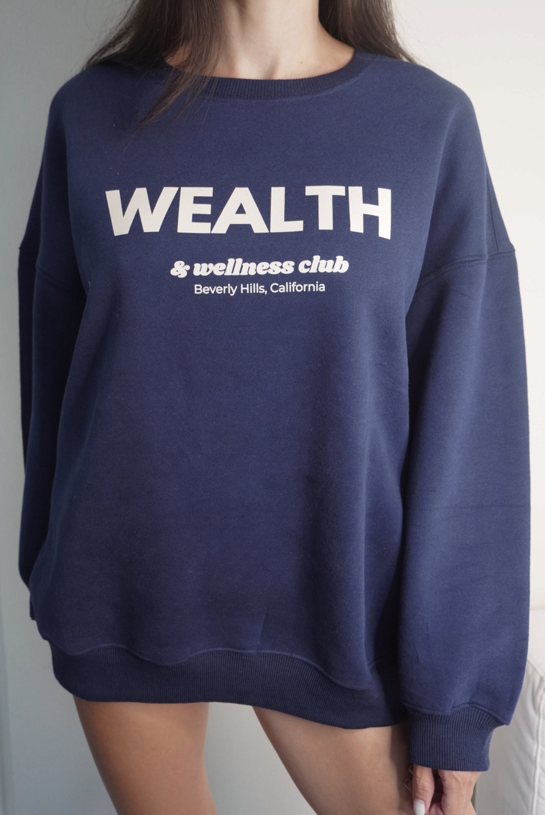 Wealth & Wellness Club Navy Blue Oversized Crewneck Sweatshirt