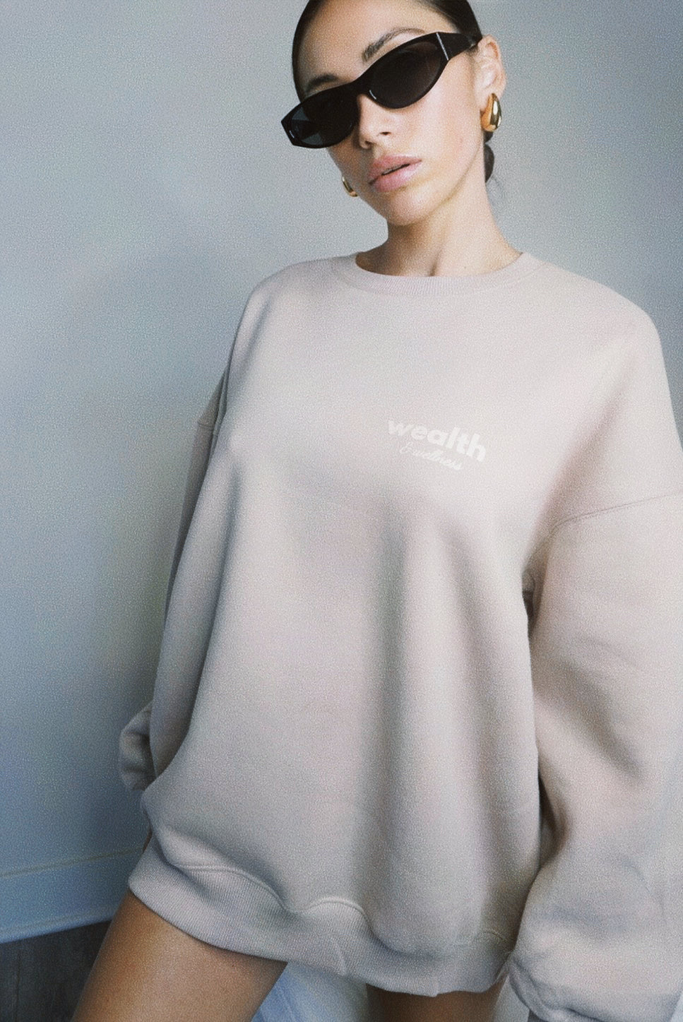 Wealth & Wellness Club Tan Oversized Crewneck Sweatshirt