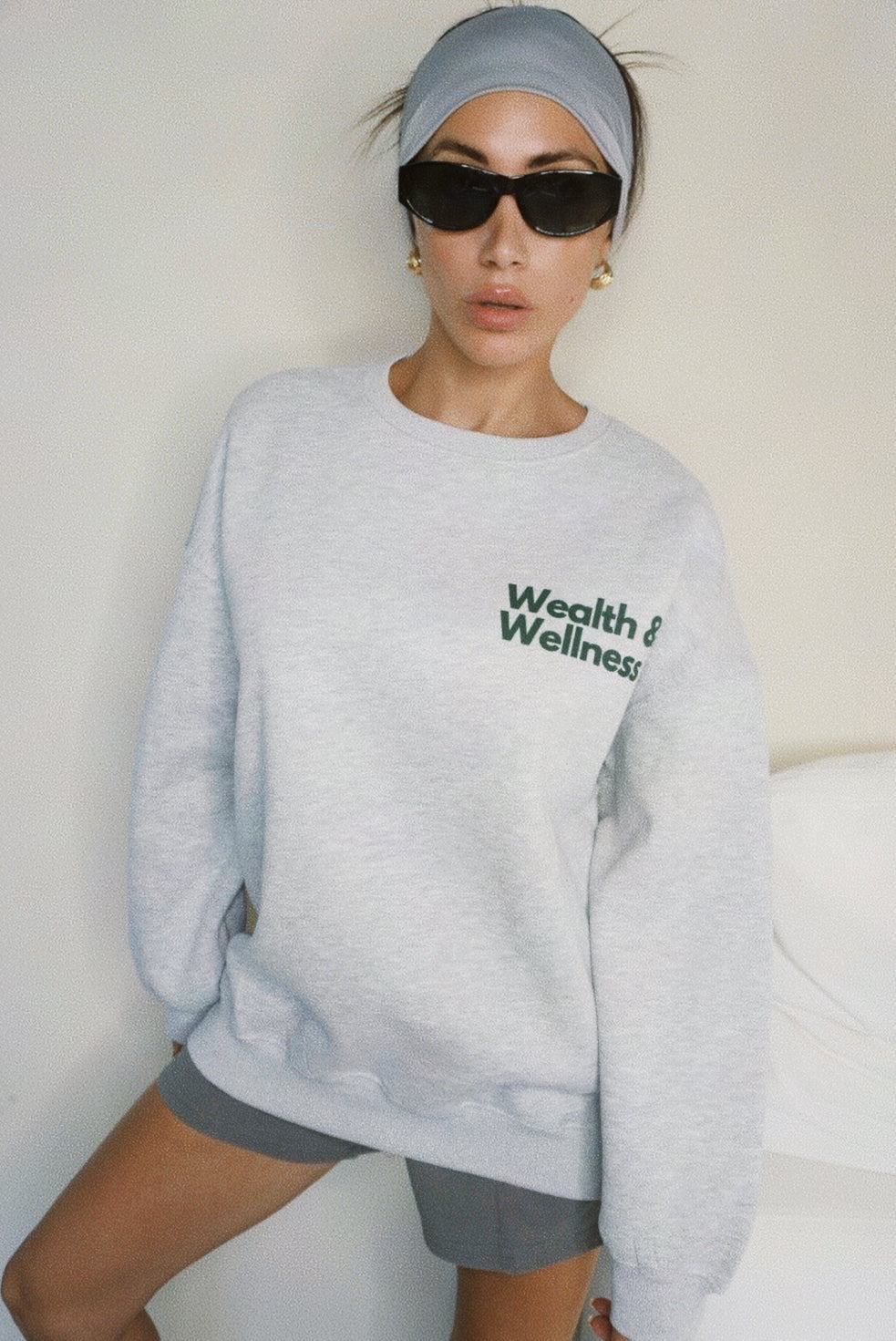 Wealth & Wellness Grey and Dark Green Oversized Crewneck Sweatshirt