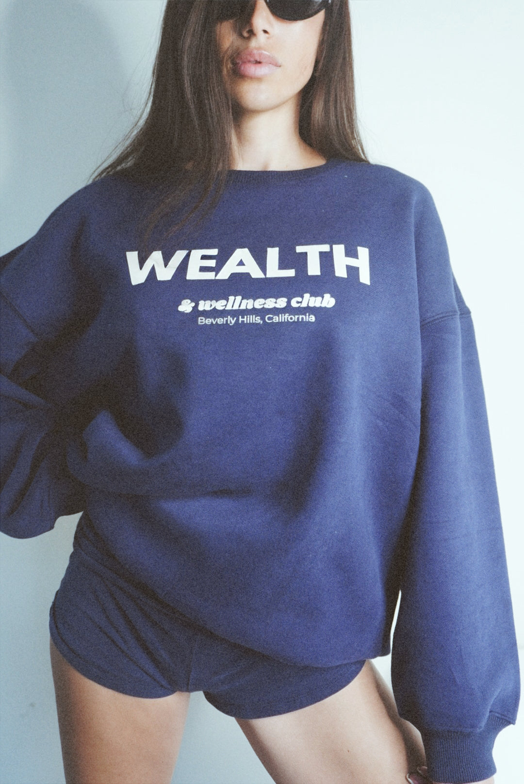 Wealth & Wellness Club Navy Blue Oversized Crewneck Sweatshirt