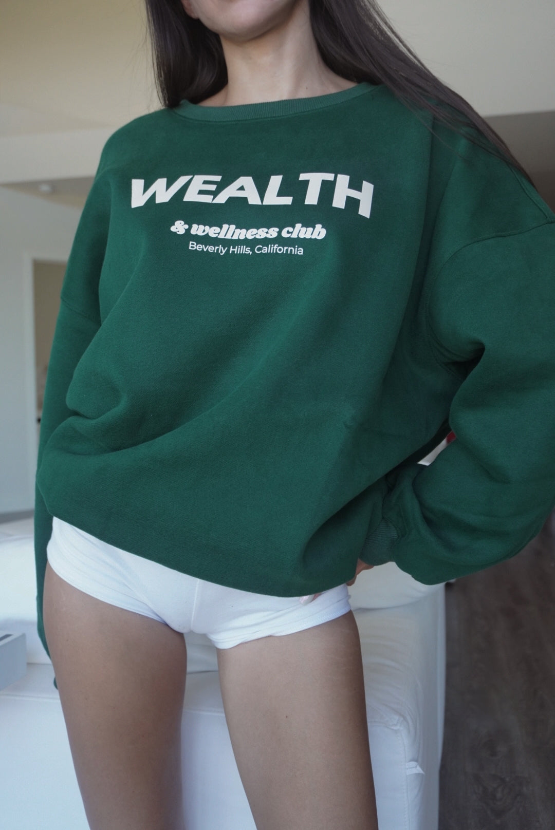 Wealth & Wellness Club Dark Green Oversized Crewneck Sweatshirt