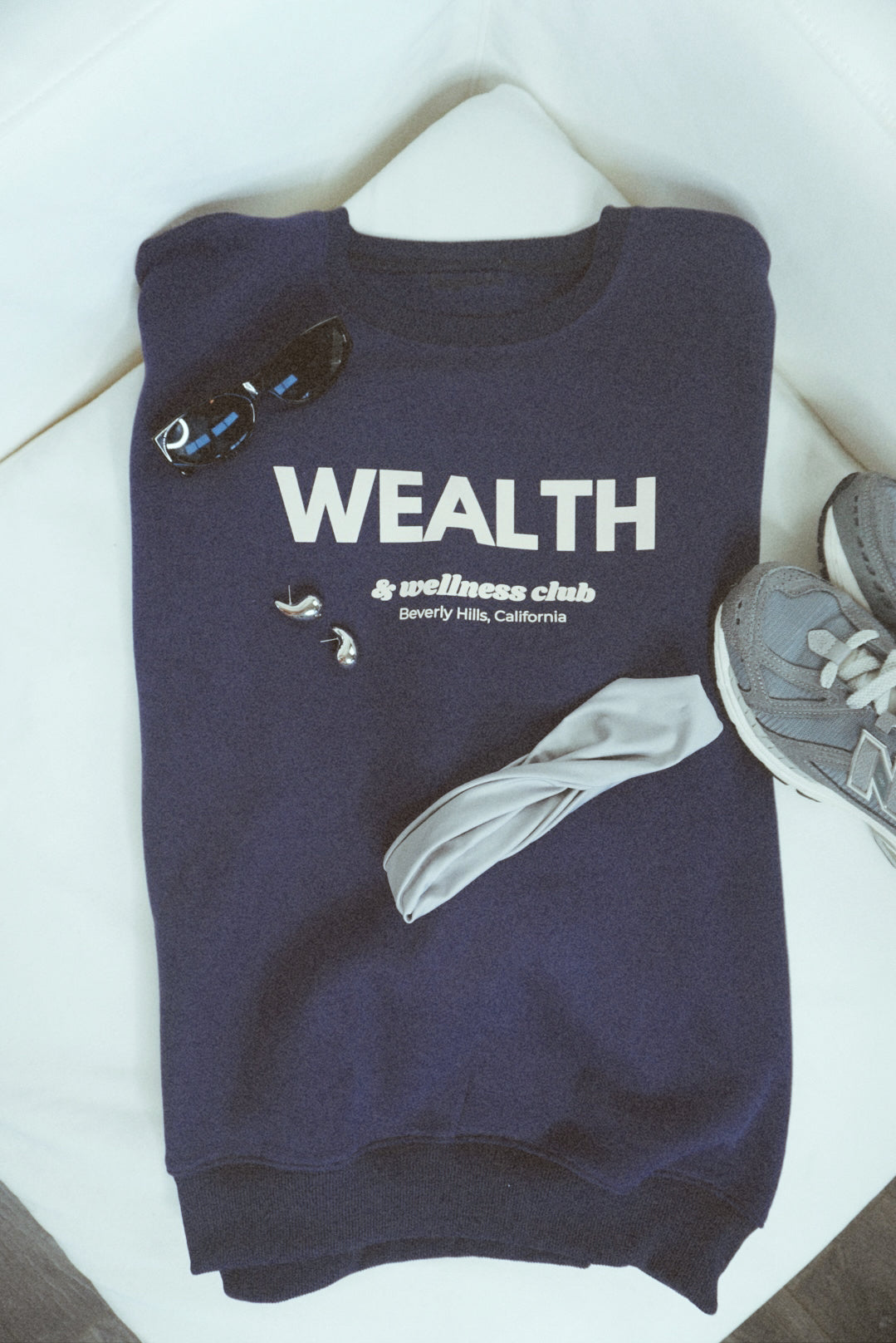 Wealth & Wellness Club Navy Blue Oversized Crewneck Sweatshirt