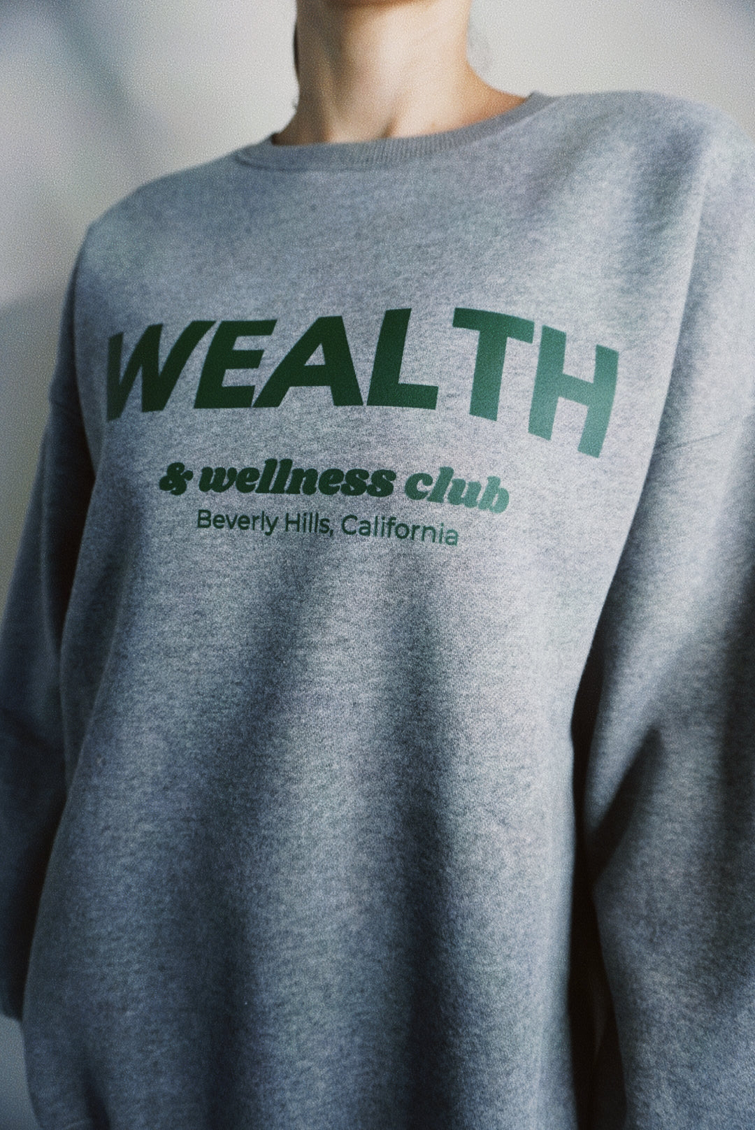 Wealth & Wellness Club Grey Green Oversized Crewneck Sweatshirt
