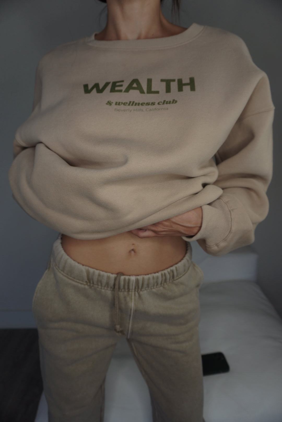 Wealth & Wellness Club Tan and Green Oversized Crewneck Sweatshirt