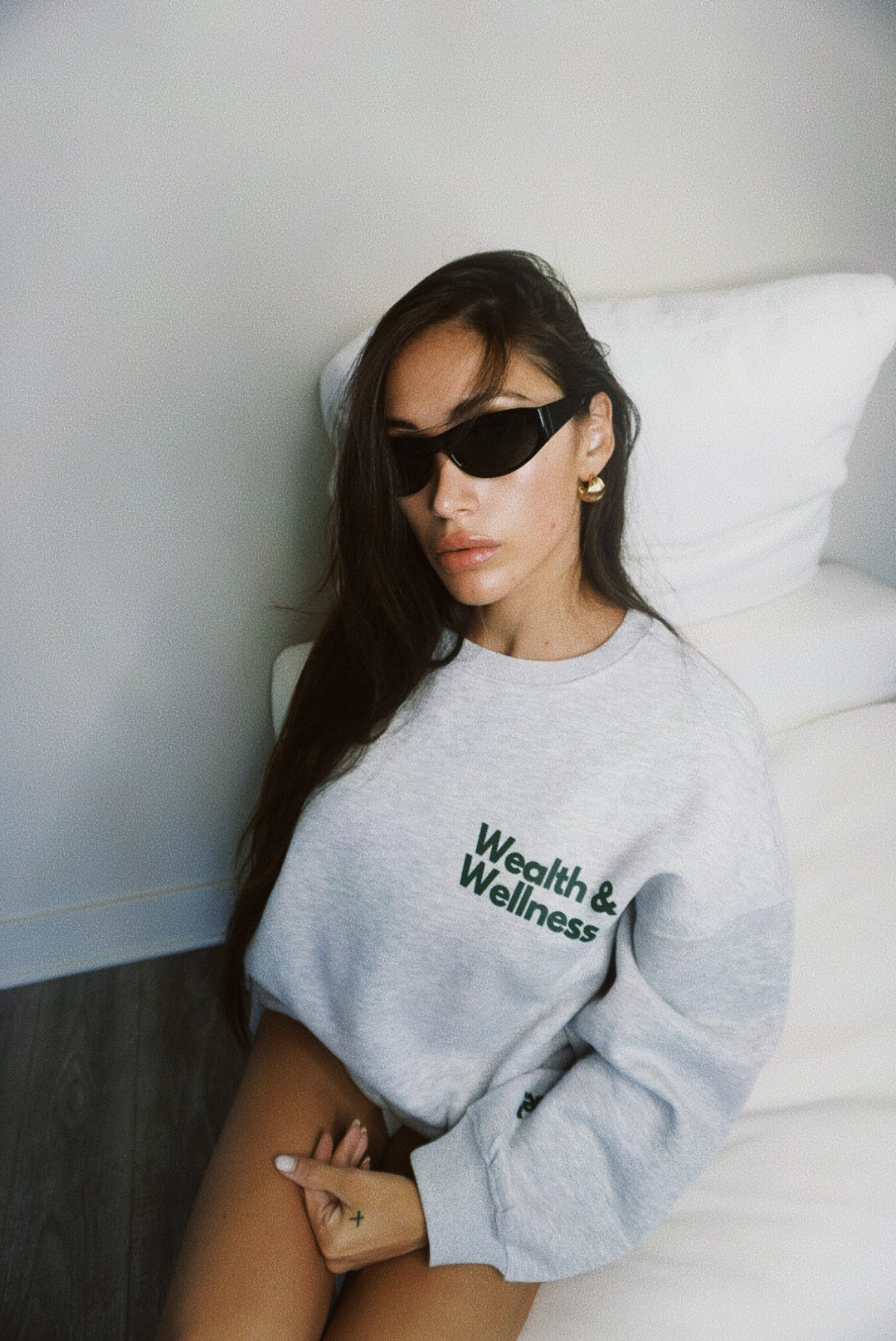 Wealth & Wellness Grey and Dark Green Oversized Crewneck Sweatshirt