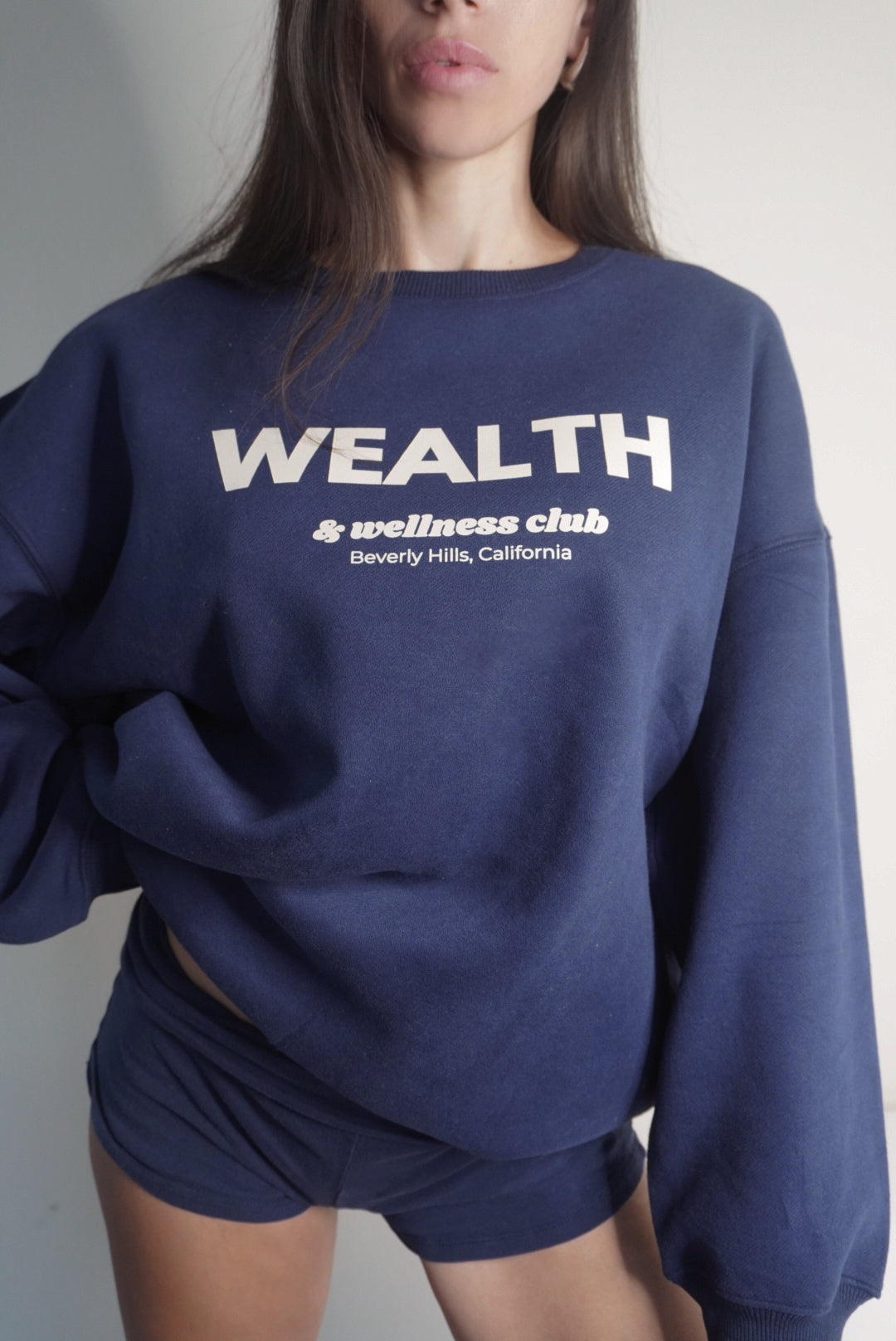 Wealth & Wellness Club Navy Blue Oversized Crewneck Sweatshirt