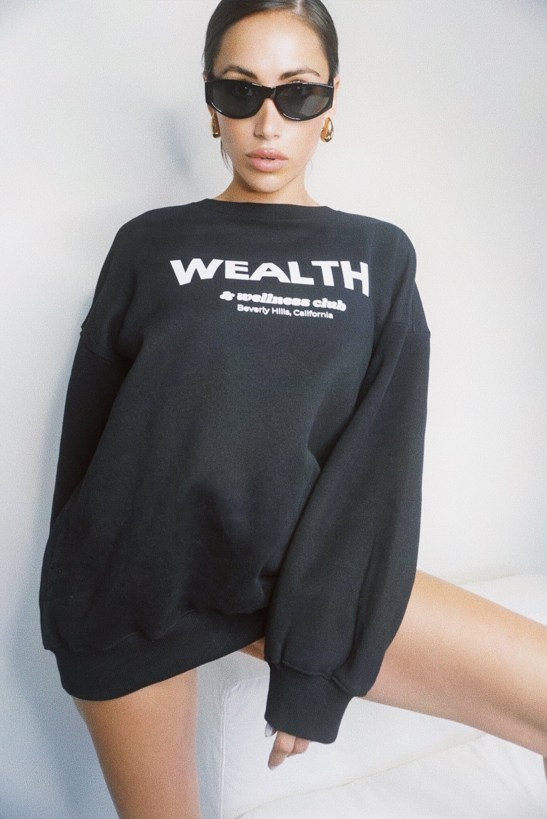 Wealth & Wellness Club Black Oversized Crewneck Sweatshirt