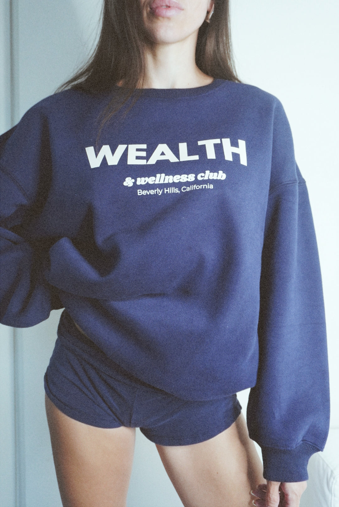 Wealth & Wellness Club Navy Blue Oversized Crewneck Sweatshirt