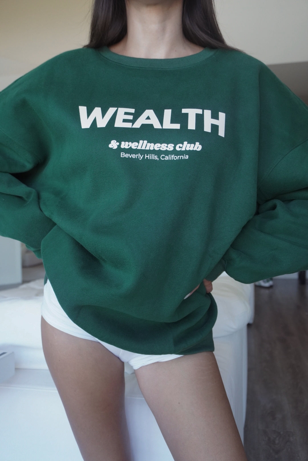 Wealth & Wellness Club Dark Green Oversized Crewneck Sweatshirt