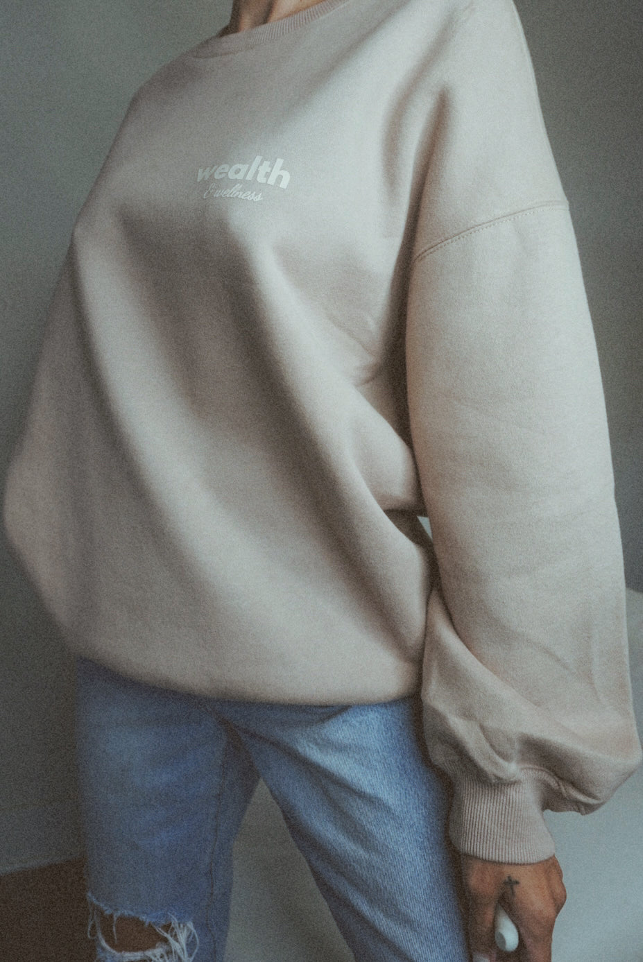 Wealth & Wellness Club Tan Oversized Crewneck Sweatshirt