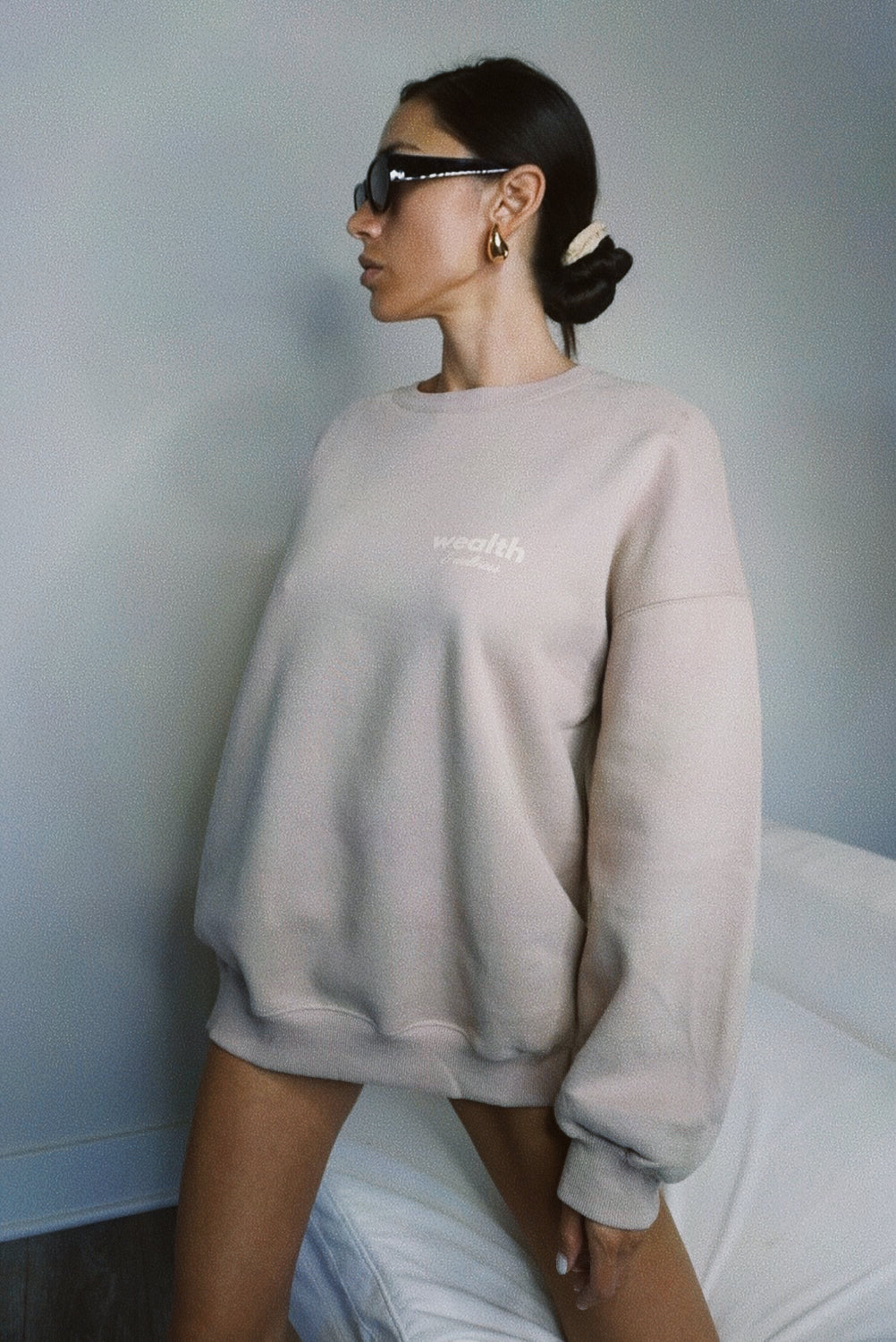 Wealth & Wellness Club Tan Oversized Crewneck Sweatshirt