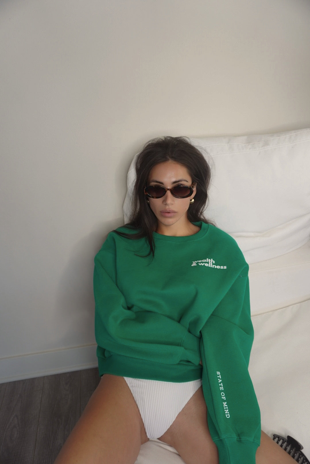 Wealth & Wellness Club Kelly Green Oversized Crewneck Sweatshirt