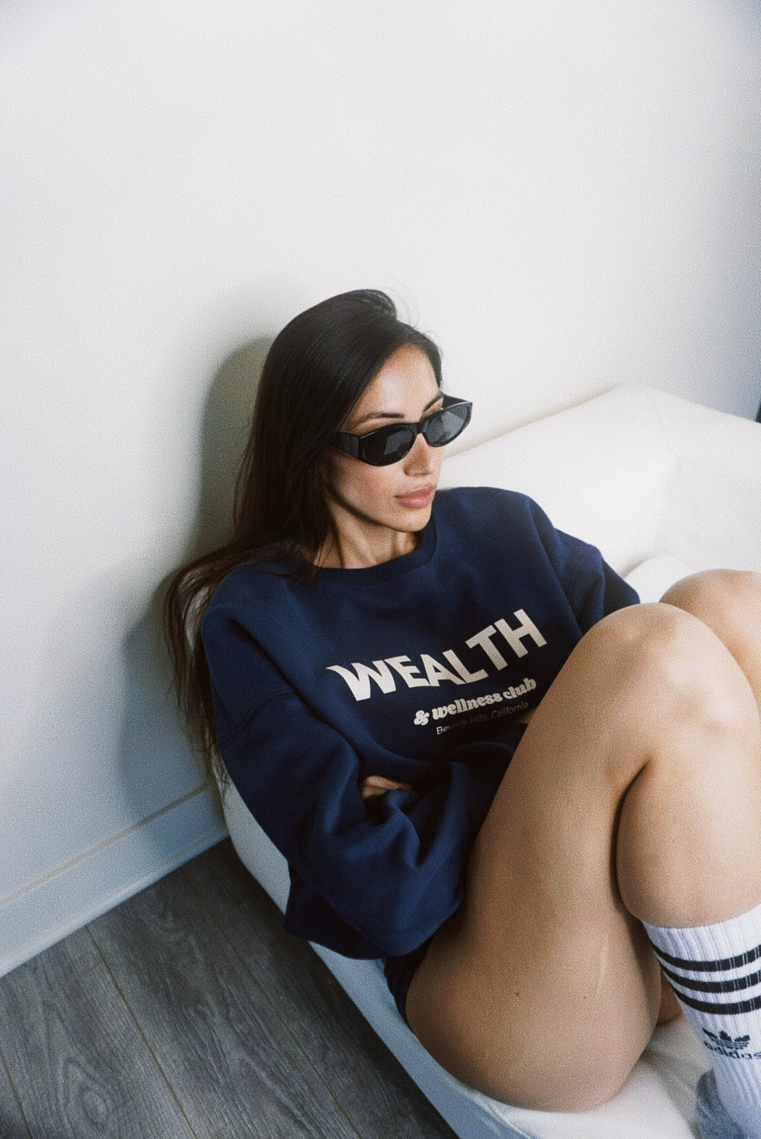 Wealth & Wellness Club Navy Blue Oversized Crewneck Sweatshirt