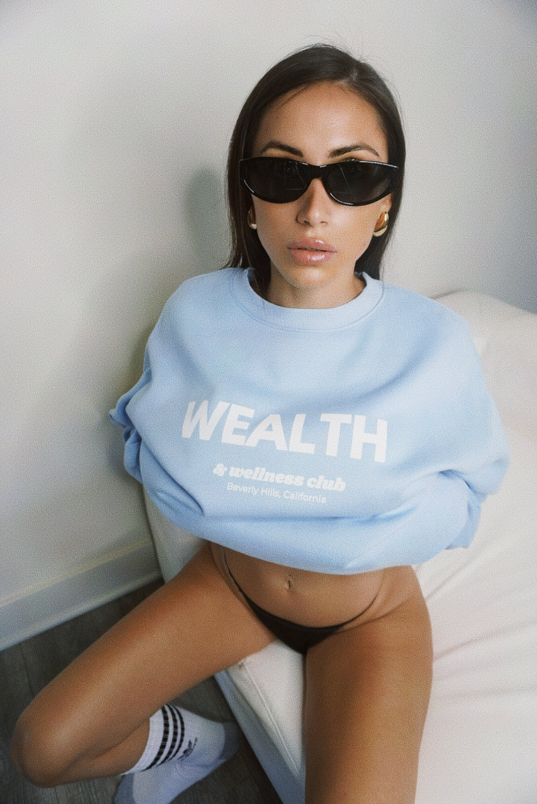 Wealth & Wellness Club Sky Blue Oversized Crewneck Sweatshirt