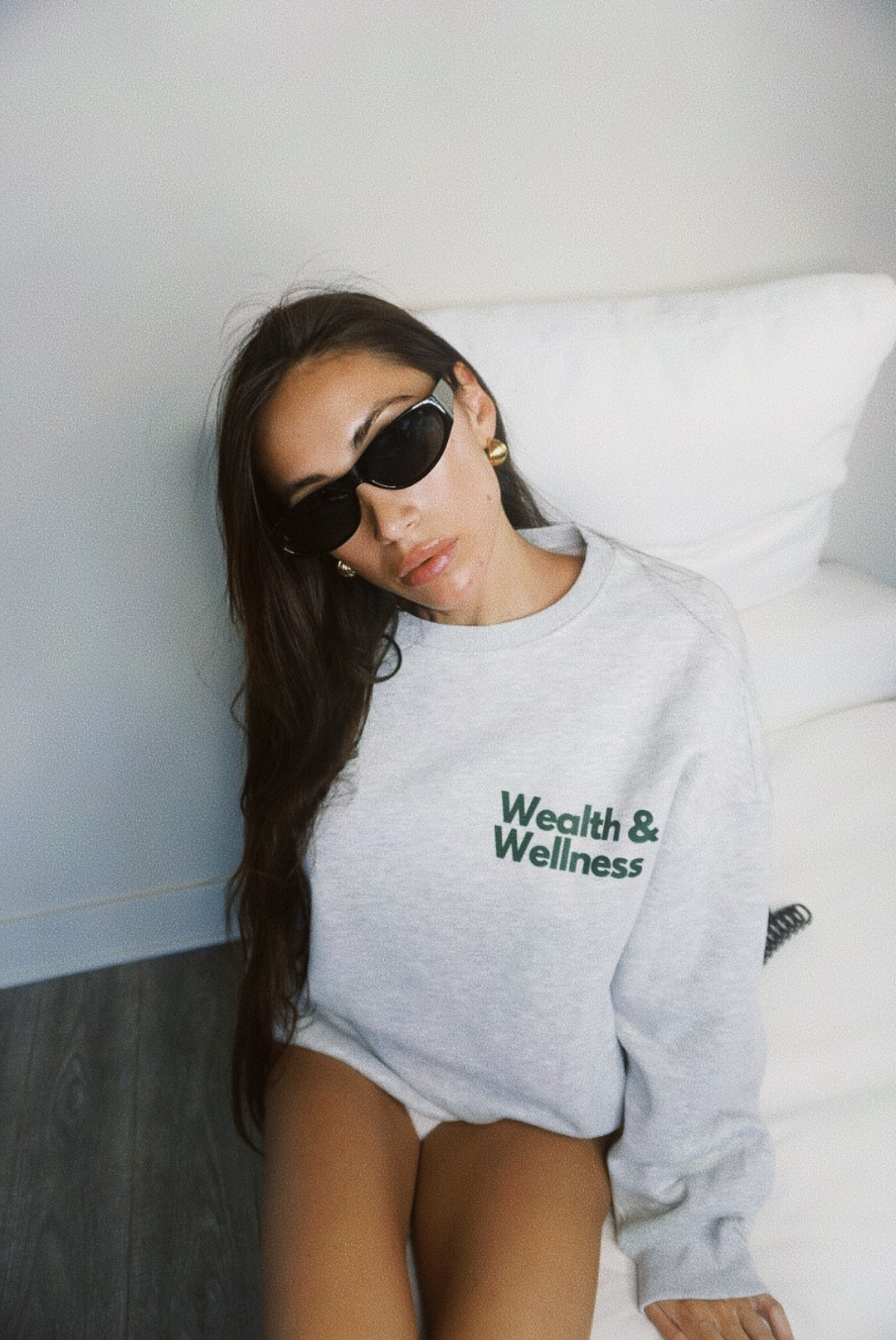 Wealth & Wellness Grey and Dark Green Oversized Crewneck Sweatshirt