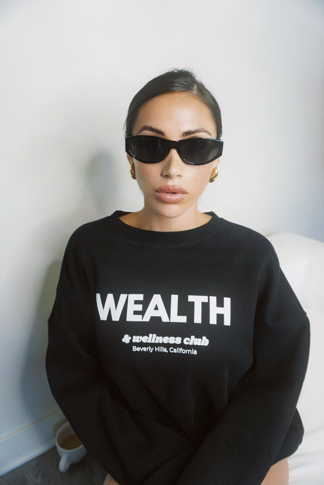 Wealth & Wellness Club Black Oversized Crewneck Sweatshirt