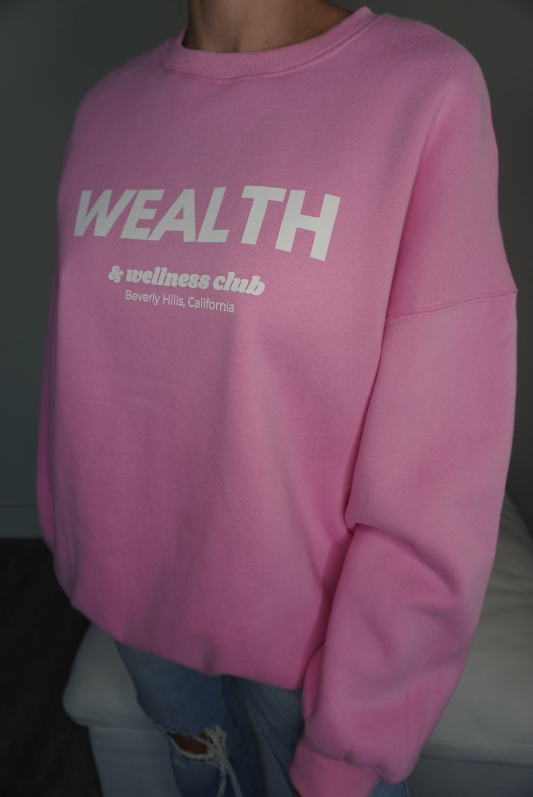 Wealth & Wellness Club Pink Oversized Crewneck Sweatshirt