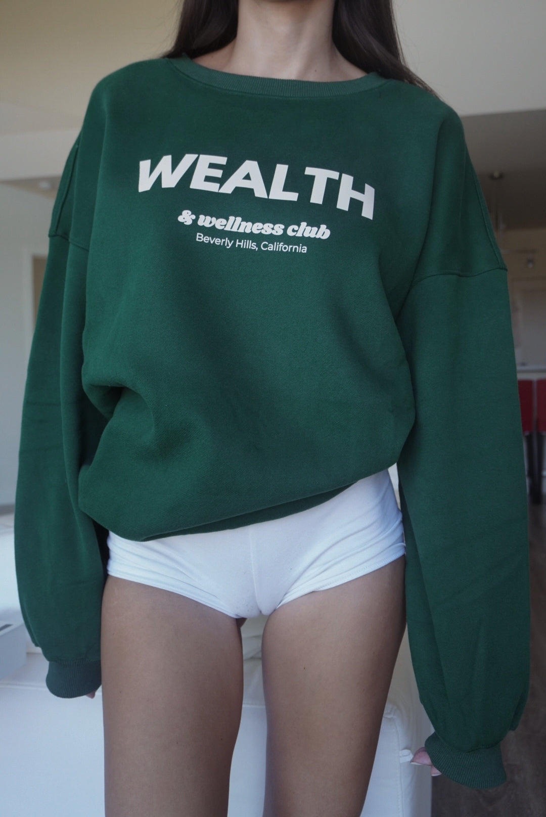 Wealth & Wellness Club Dark Green Oversized Crewneck Sweatshirt