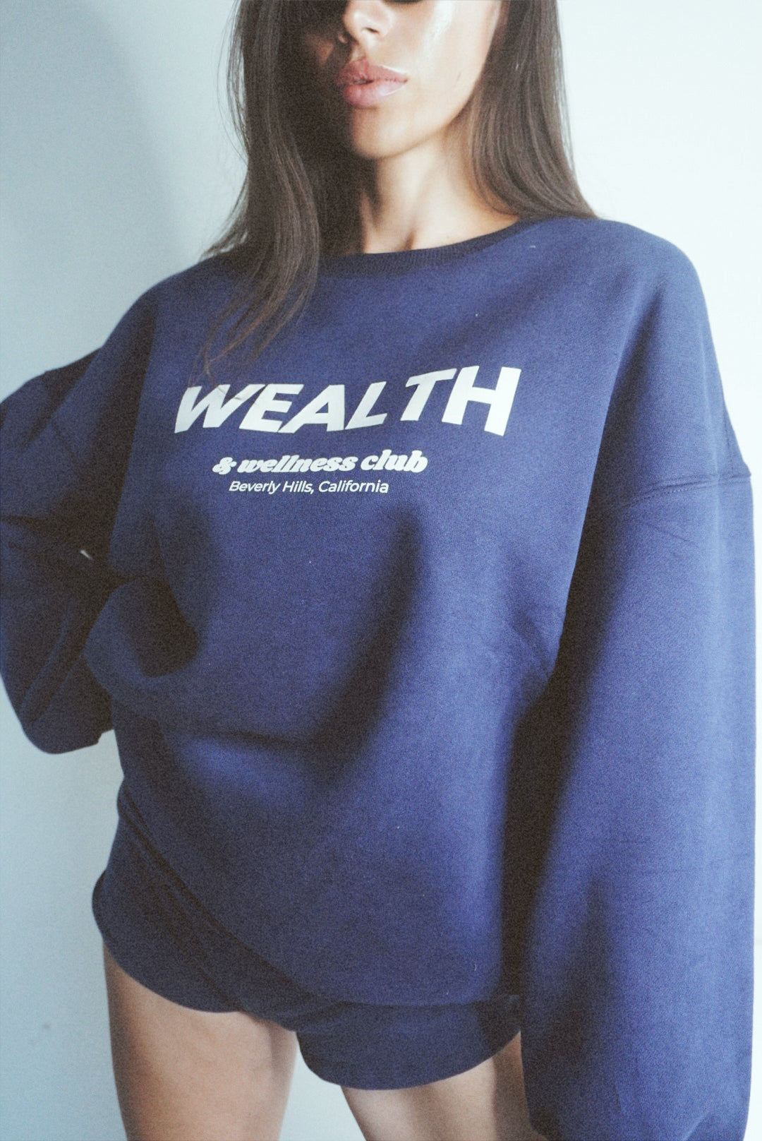 Wealth & Wellness Club Navy Blue Oversized Crewneck Sweatshirt