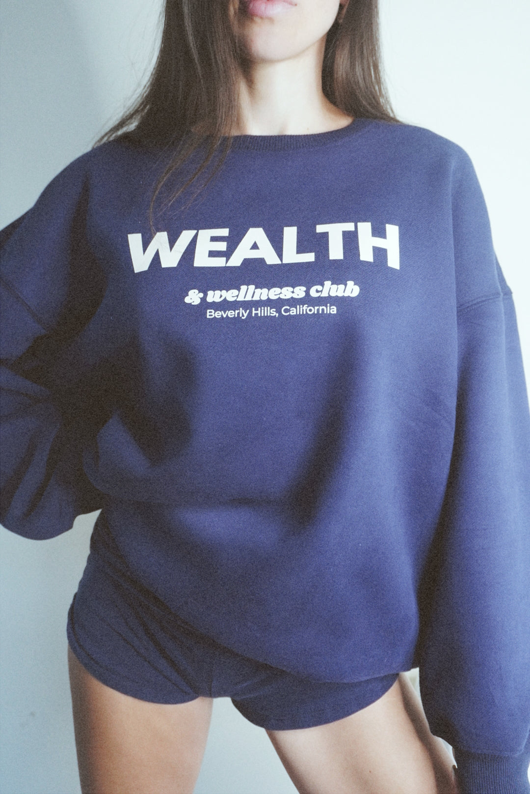 Wealth & Wellness Club Navy Blue Oversized Crewneck Sweatshirt