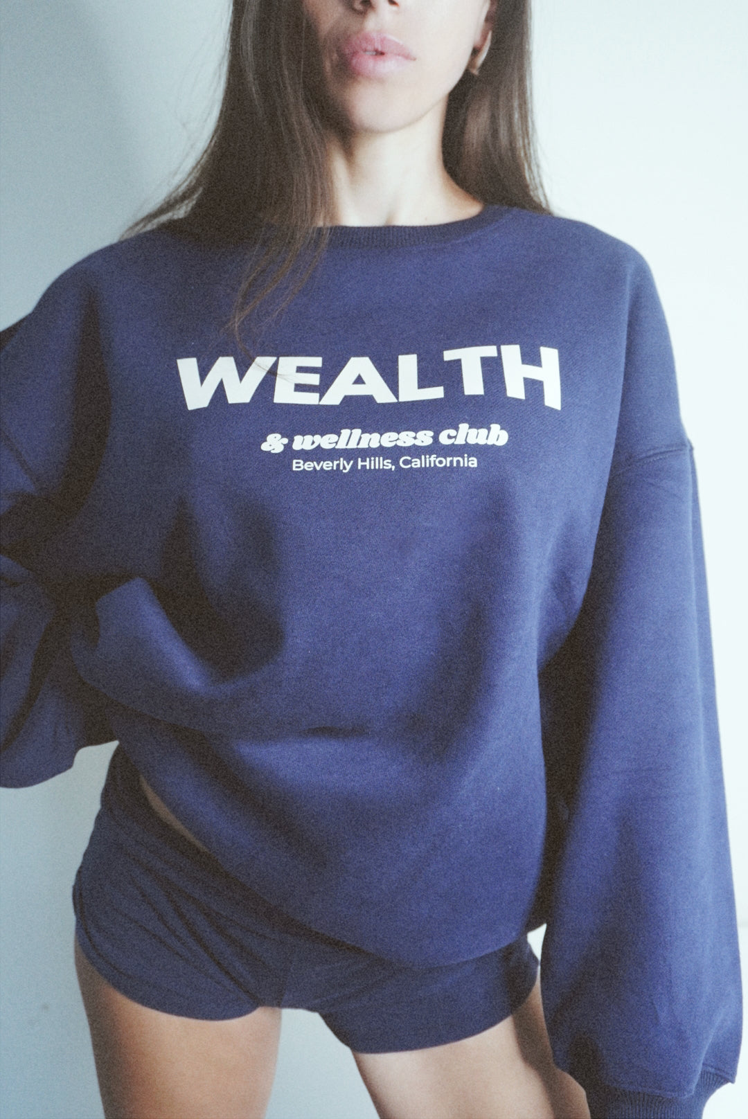 Wealth & Wellness Club Navy Blue Oversized Crewneck Sweatshirt