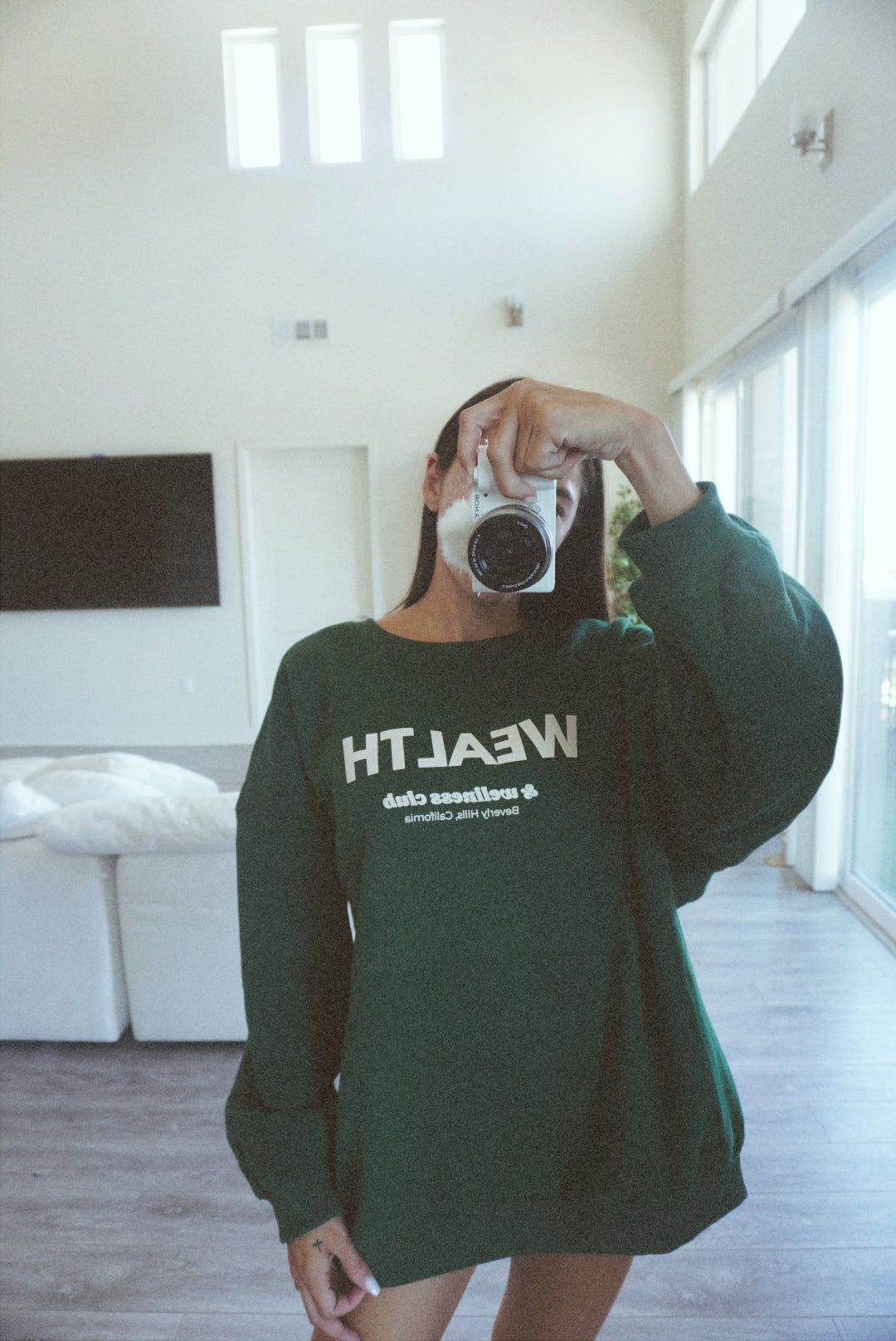 Wealth & Wellness Club Dark Green Oversized Crewneck Sweatshirt