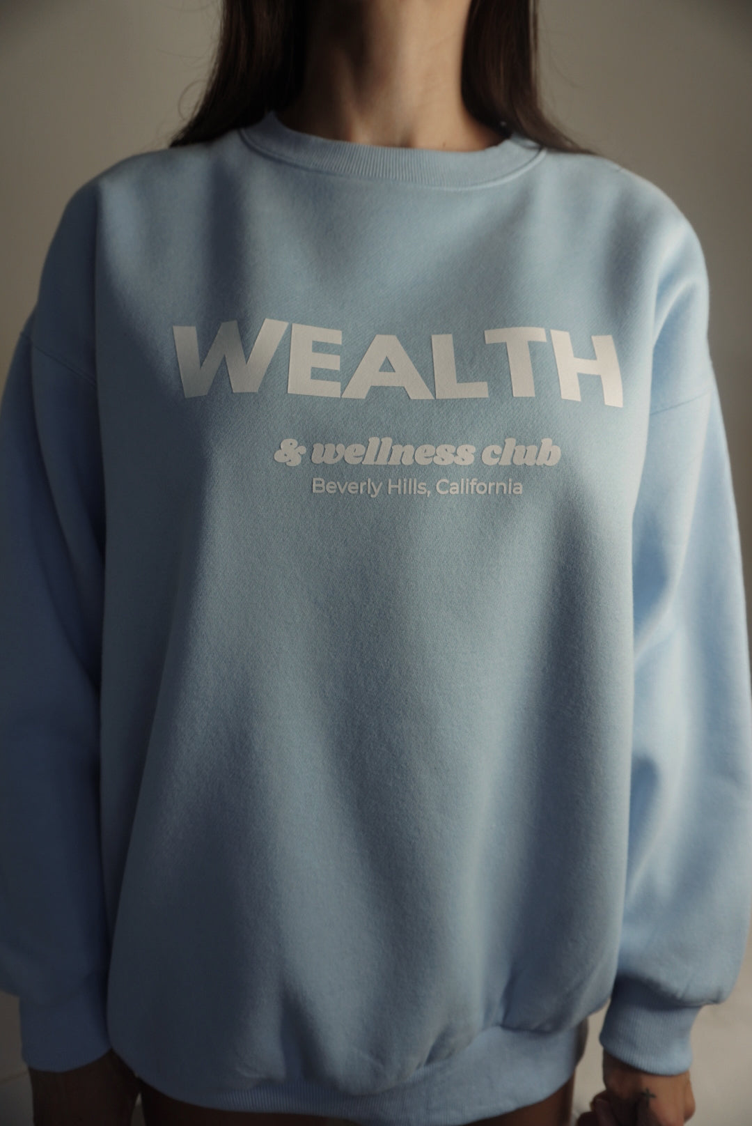 Wealth & Wellness Club Sky Blue Oversized Crewneck Sweatshirt