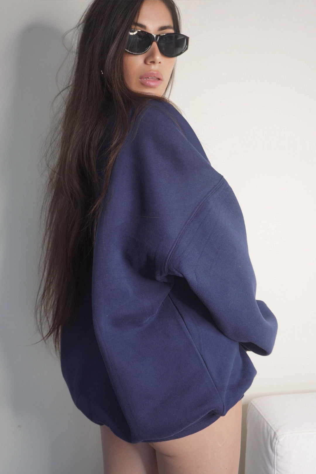 Wealth & Wellness Club Navy Blue Oversized Crewneck Sweatshirt