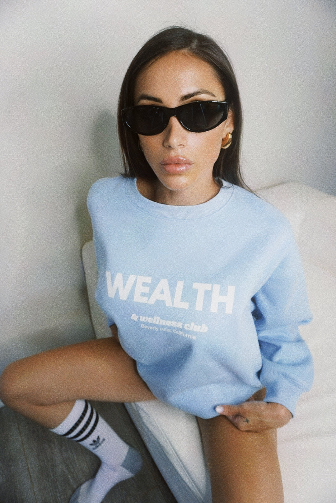 Wealth & Wellness Club Sky Blue Oversized Crewneck Sweatshirt