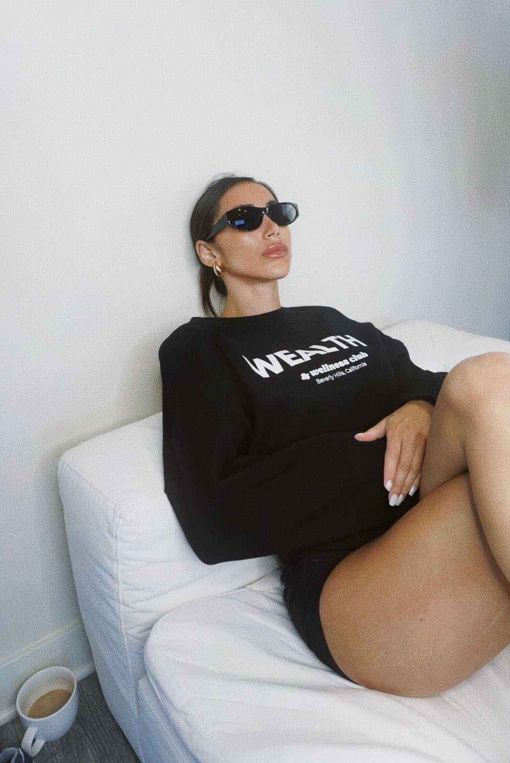 Wealth & Wellness Club Black Oversized Crewneck Sweatshirt