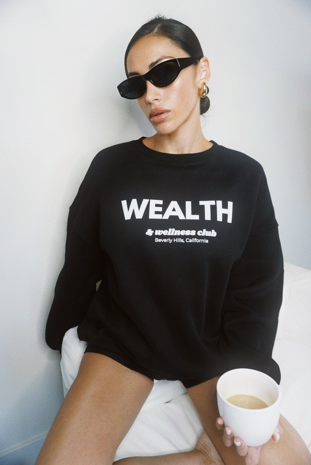 Wealth & Wellness Club Black Oversized Crewneck Sweatshirt