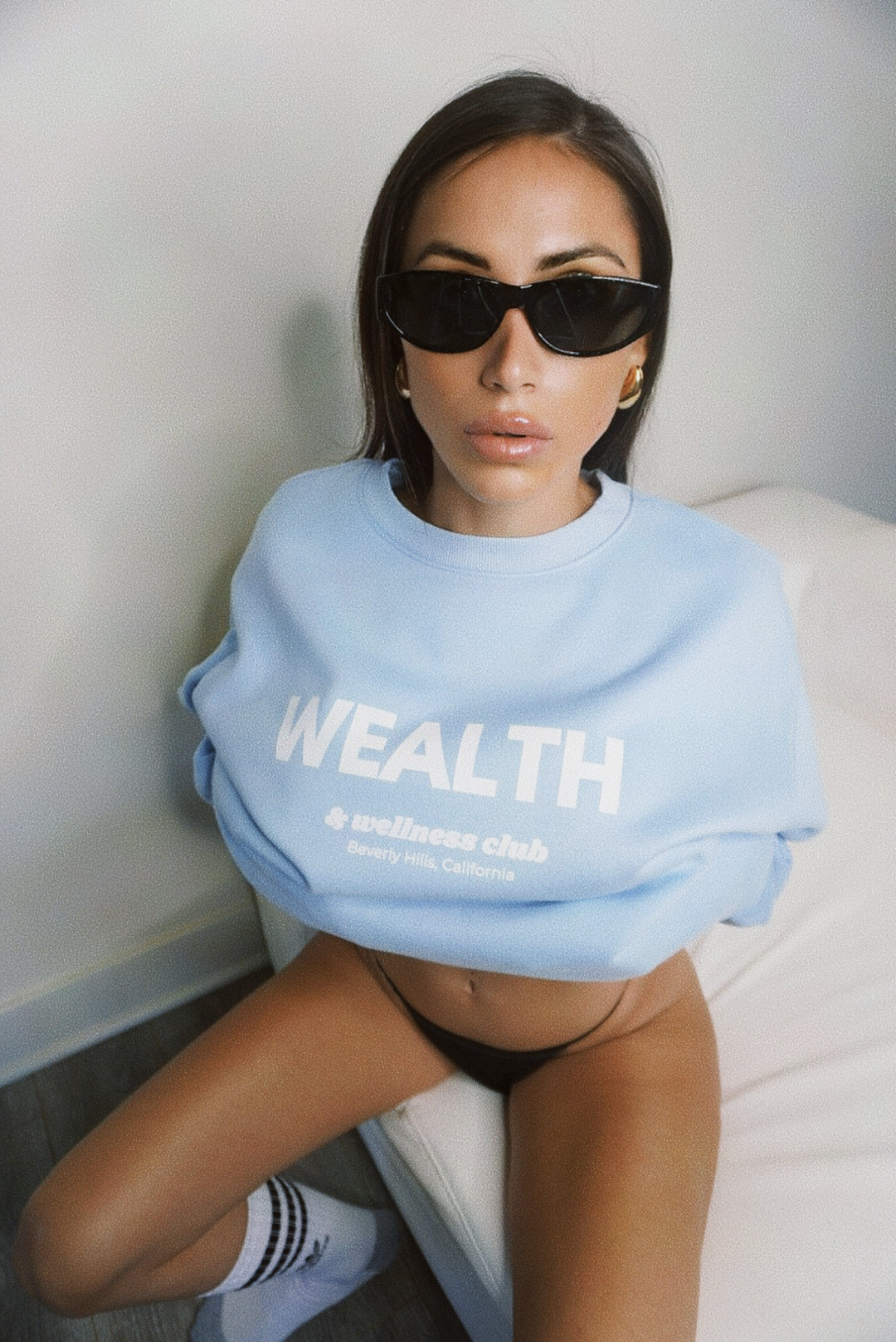 Wealth & Wellness Club Sky Blue Oversized Crewneck Sweatshirt