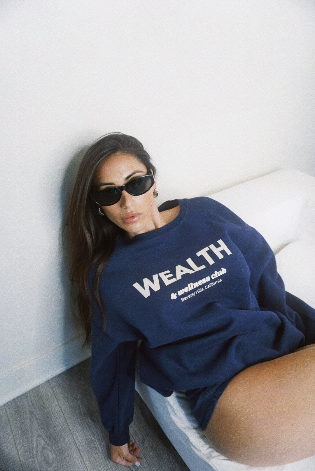 Wealth & Wellness Club Navy Blue Oversized Crewneck Sweatshirt