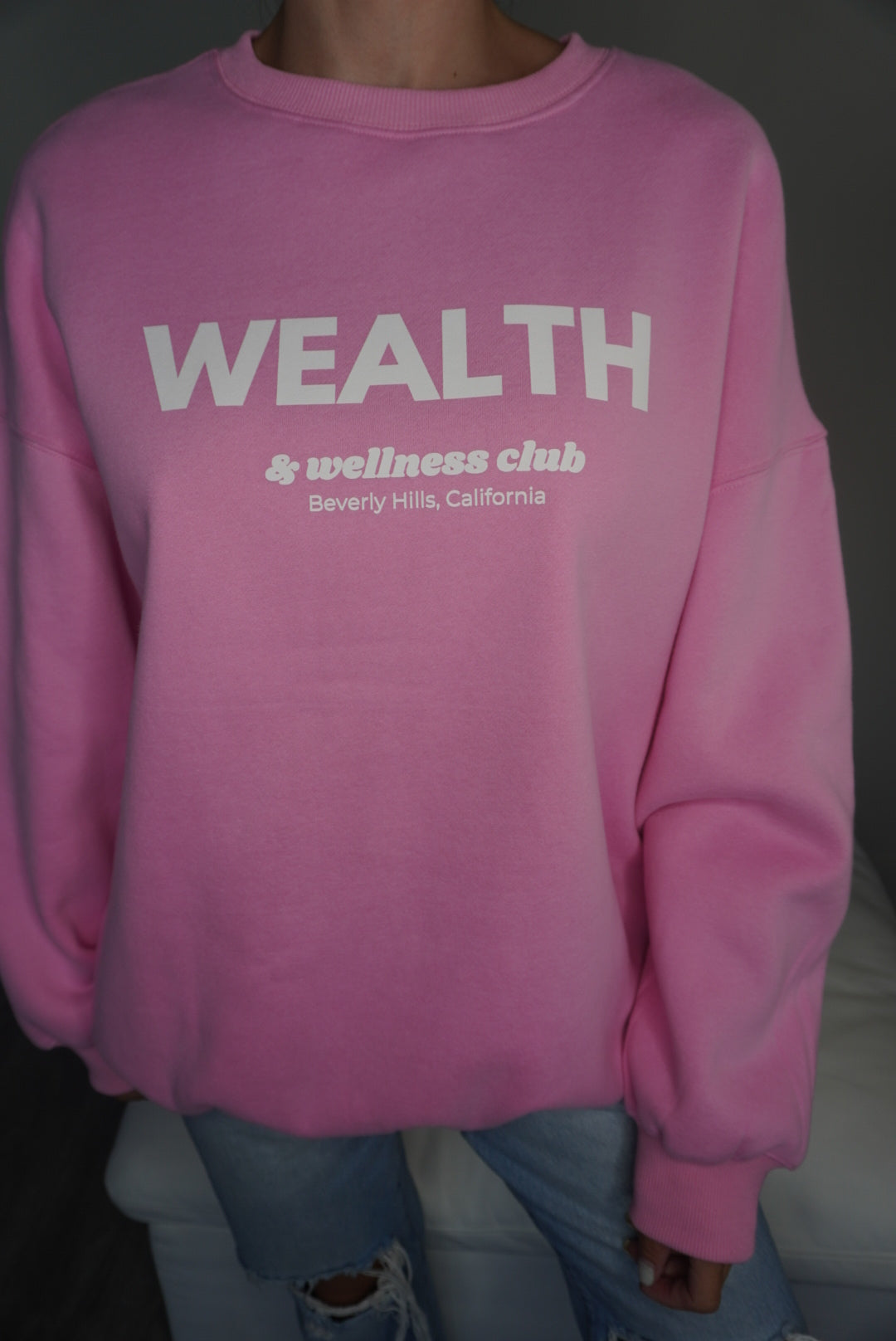 Wealth & Wellness Club Pink Oversized Crewneck Sweatshirt