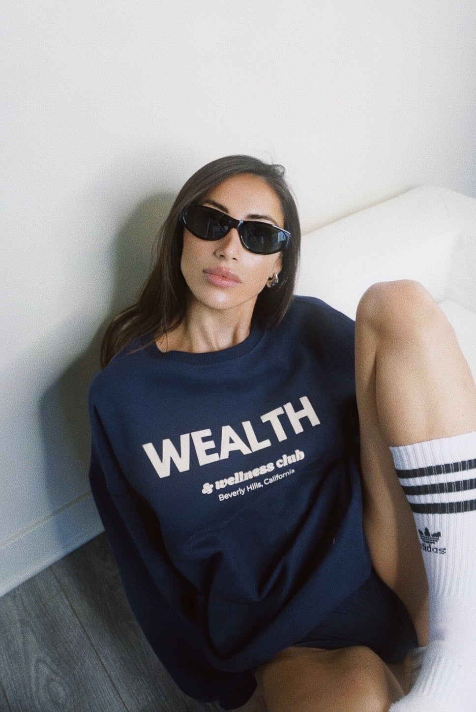 Wealth & Wellness Club Navy Blue Oversized Crewneck Sweatshirt